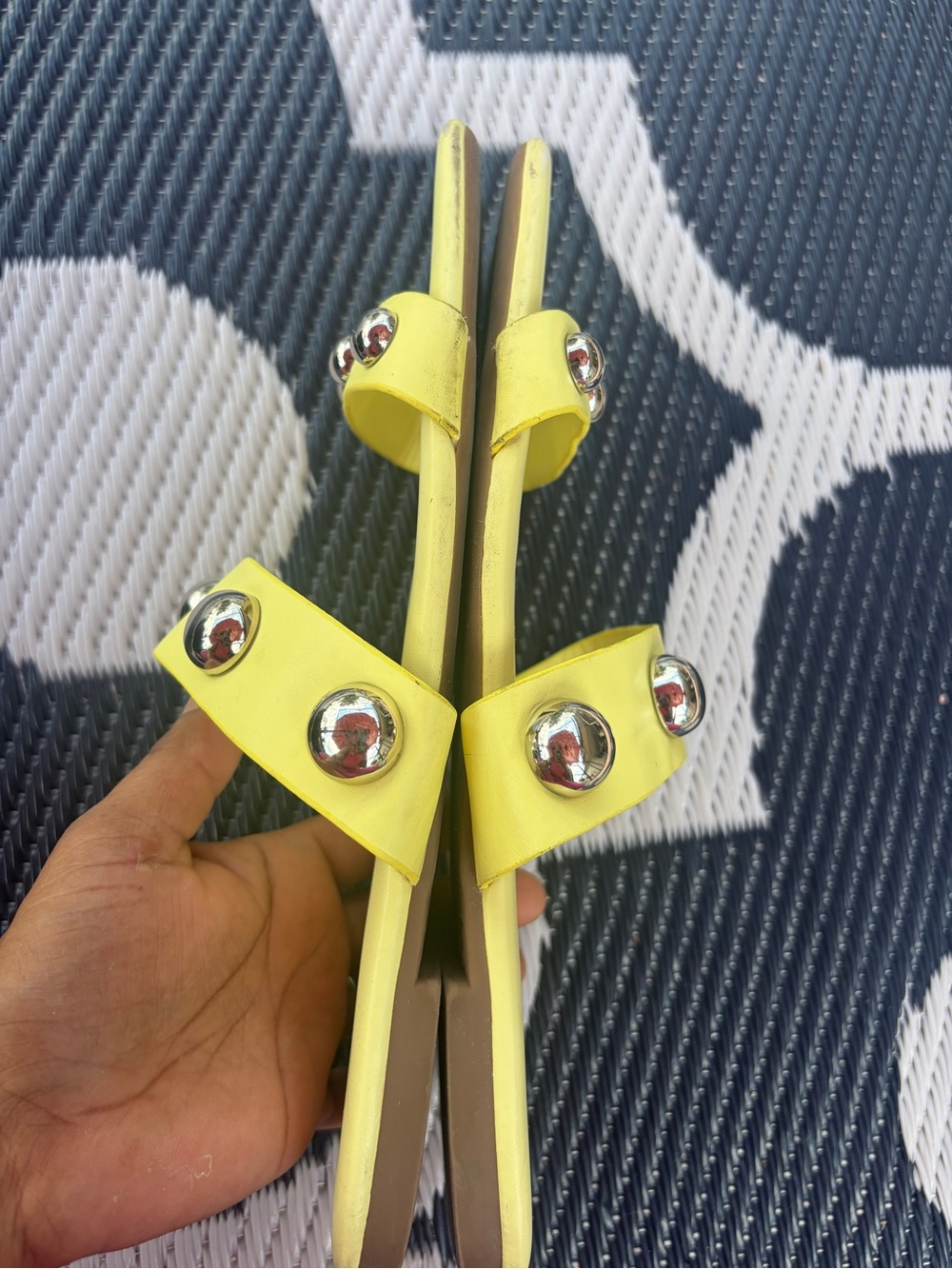 Marc Fisher Yellow Double-Stud Slide Sandals - Picture 8 of 8